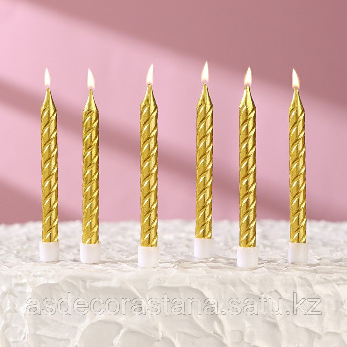Свечи в торт с подставками, золотые, средние, набор 6 шт, 8 см - фото 1 - id-p111274951