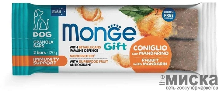 8590 MONGE GIFT DOG Immunity support/Фрукт. батончики(2 батон) с мясом кролика и мандарином, 120 гр. - фото 1 - id-p111287402