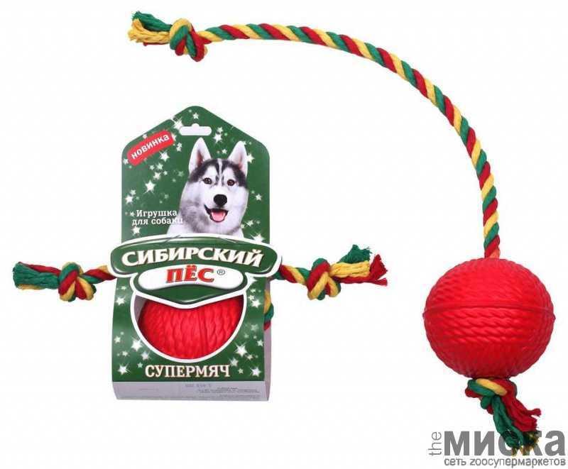 Сибирский Пёс Супер Мяч D=85мм "Два узла" на веревке х/б - фото 1 - id-p111287432