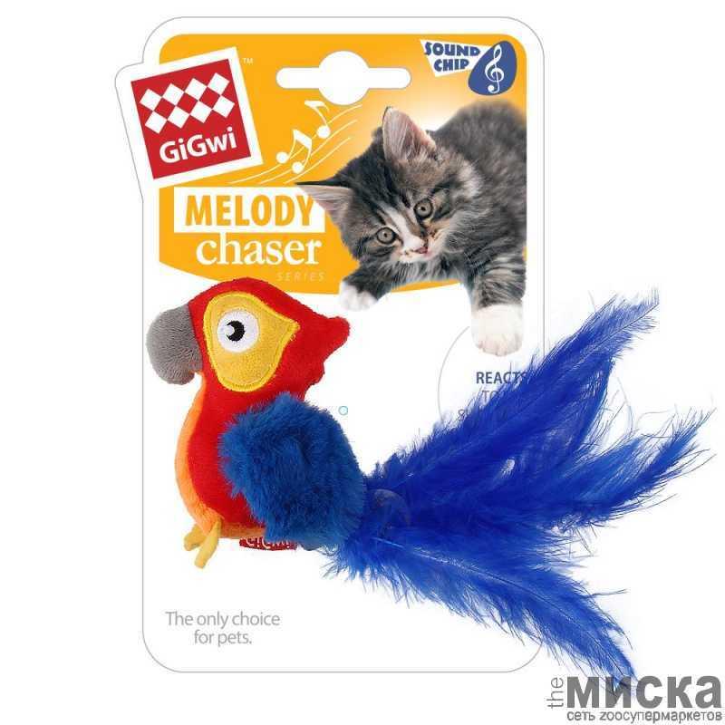 Попугай со звуковым чипом 12 см, GiGwi игрушка для кошек, - фото 1 - id-p111287574