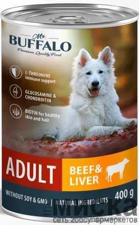 Mr.Buffalo Adult влажный корм для взрослых собак с говядиной и печенью, в консервах - 400 г - фото 1 - id-p111288972