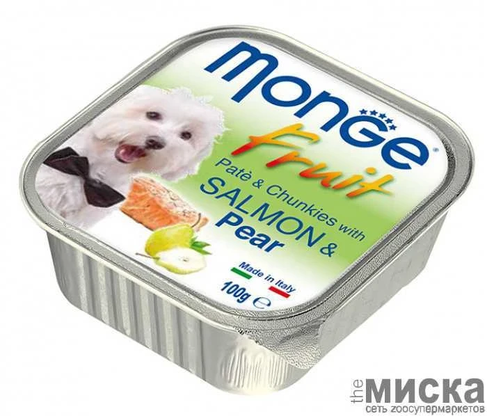 MONGE fruit Dog 100 гр Паштет для собак с лососем и грушей - фото 1 - id-p111288976