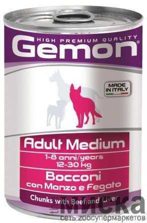 Влажный корм для собак Gemon Dog Medium Adult Beef/liver со вкусом говядины 415 г - фото 1 - id-p111289009