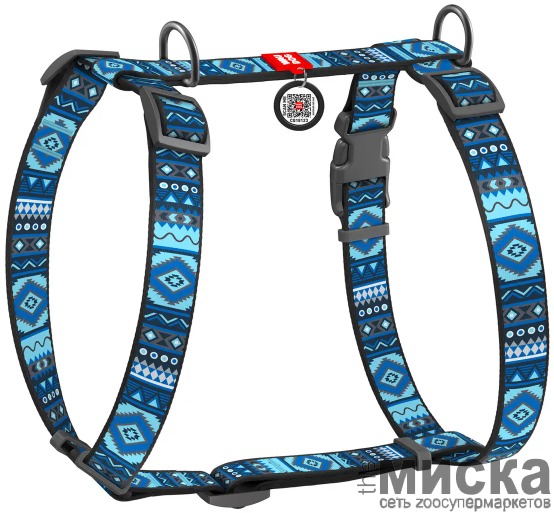 Шлейка для собак Collar Waudog Nylon с QR-паспортом S 15 мм 30-40 30-50 см этно синий - фото 1 - id-p111290204