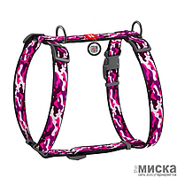 Collar Шлея для собак анатомическая H-образная WAUDOG Nylon с QR-паспортом, рисунок «Розовый камо», L, Ш 25