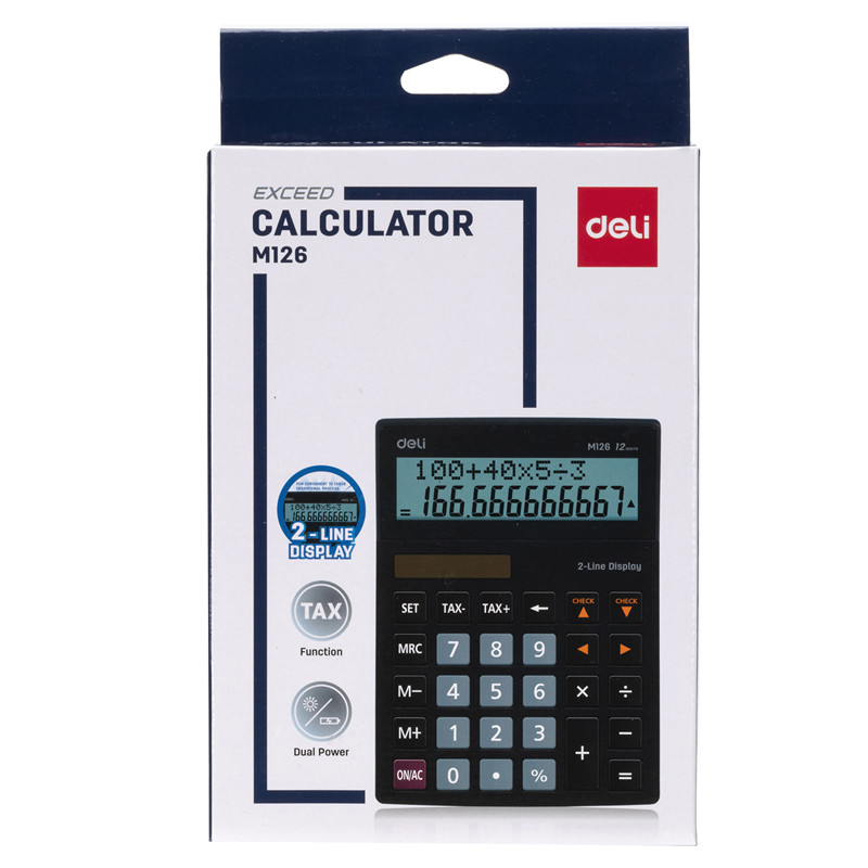 Калькулятор настольный DELI "M126" 12 разрядный, 180х128х37 мм, двухстрочный, черный - фото 4 - id-p111279503