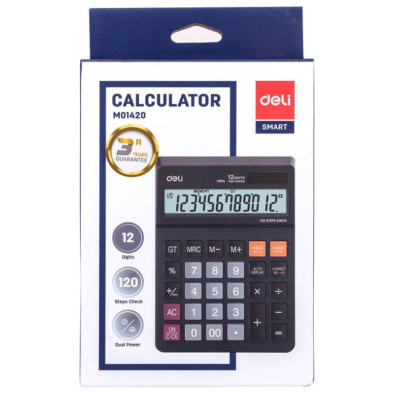 Калькулятор настольный DELI "М01420" 12 разрядный, 175х125х35 мм, черный - фото 4 - id-p111279509