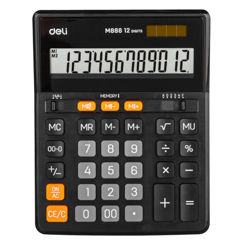 Калькулятор настольный DELI "М888" 12 разрядный, 202х158х31 мм, черный - фото 1 - id-p111279512