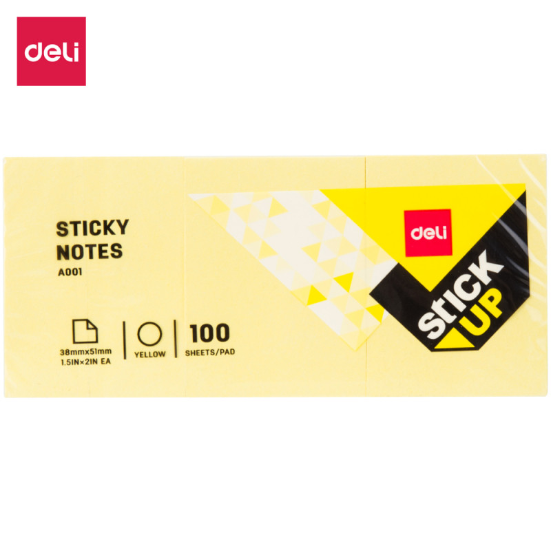 Клейкие листки DELI "Stick Up", 38 х 51 мм, желтые, 100 листов - фото 1 - id-p111279853