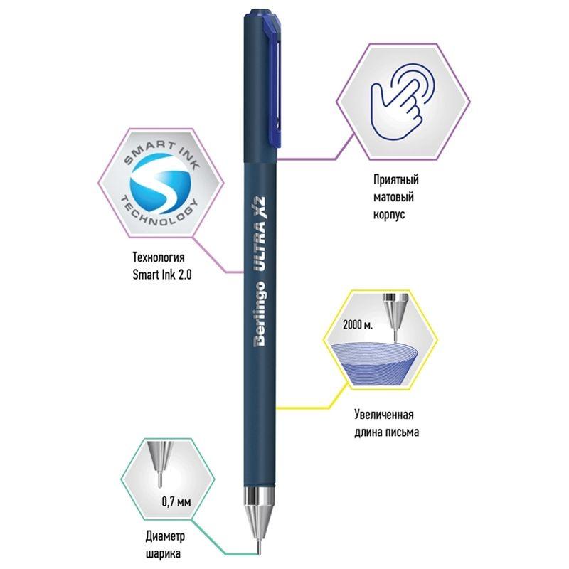 Ручка шариковая BERLINGO "Ultra X2" 0,7 мм, игольчатый стержень, синяя - фото 3 - id-p111281066