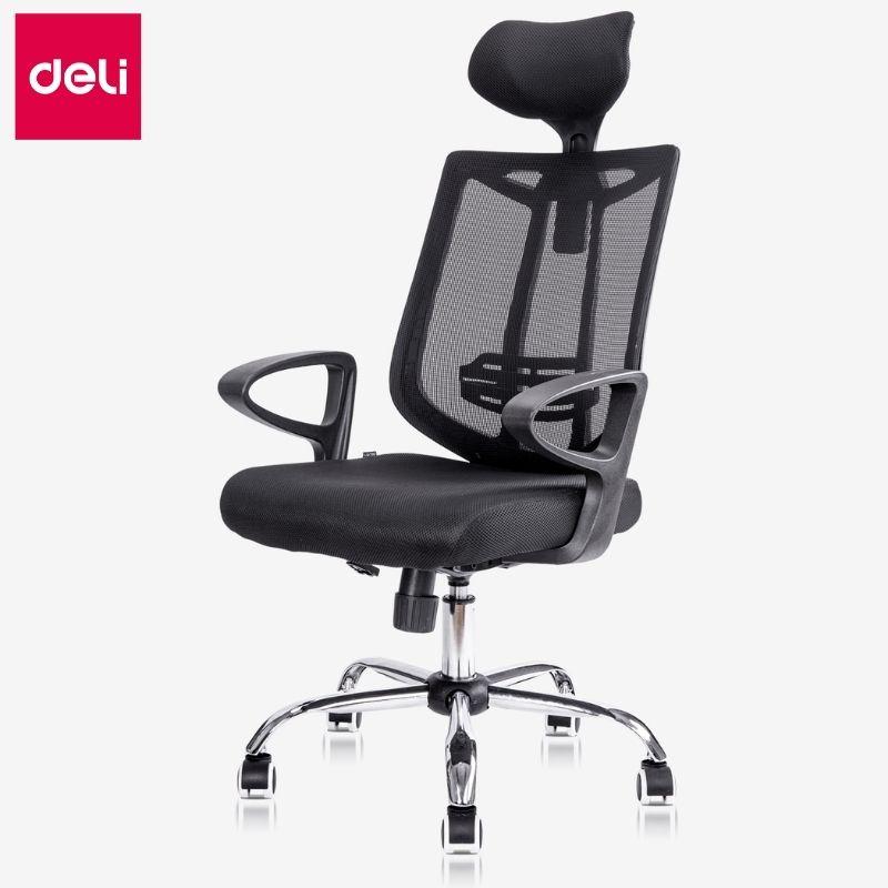 Кресло офисное Deli "Airy", ткань, спинка сетка, подголовник, черное - фото 1 - id-p111279995