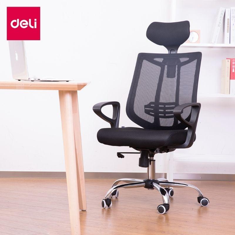 Кресло офисное Deli "Airy", ткань, спинка сетка, подголовник, черное - фото 3 - id-p111279995