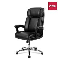 Кресло руководителя Deli "Capital", натуральная кожа черная, хром, механизм качания