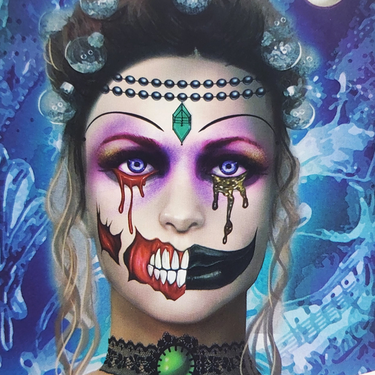 Временная татуировка на лицо в Хэллоуин "Зомби девушка с ожерельем"