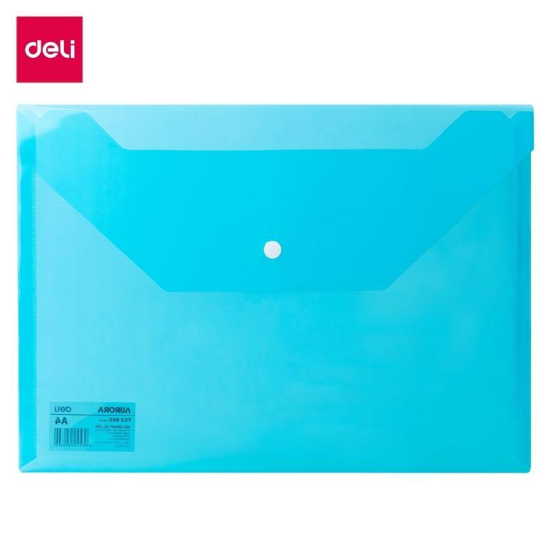 Папка-конверт на кнопке Deli, А4, 0,20 мм, голубая