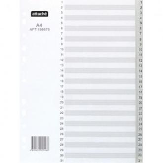 Разделители документов Attache, А4, 1-31, пластик, серый