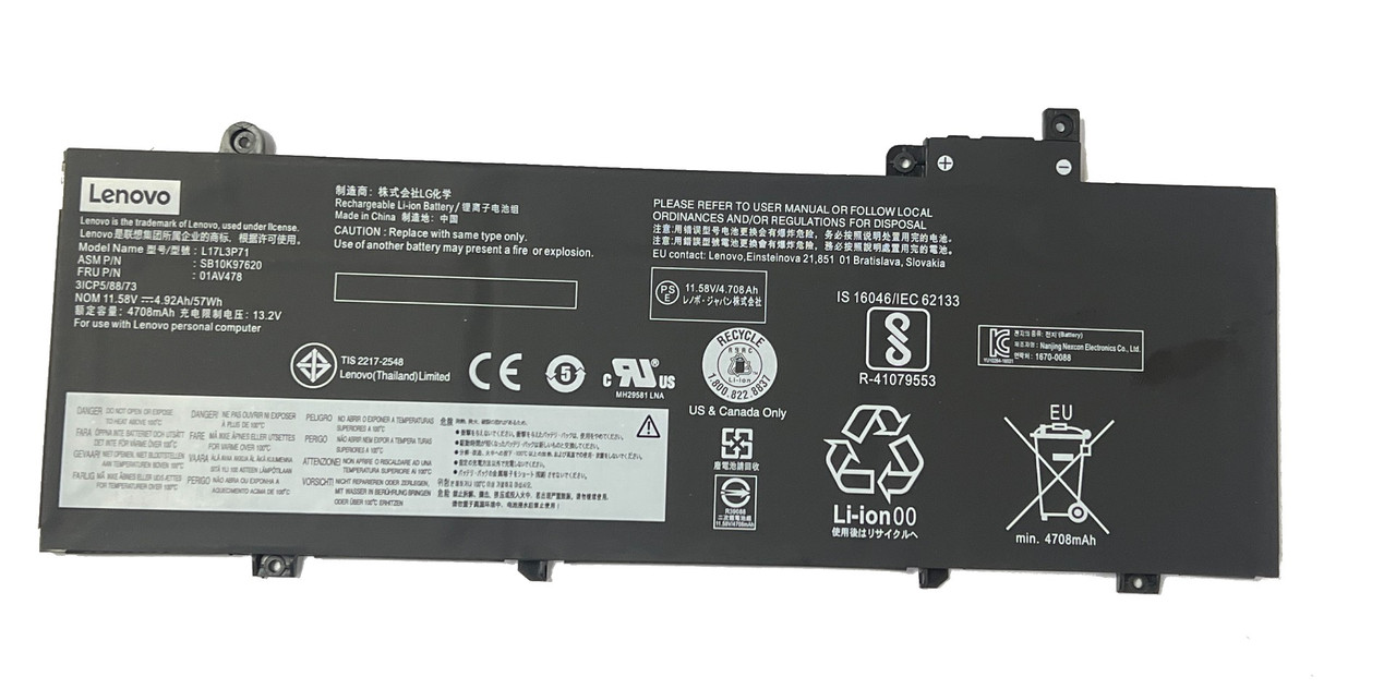 Аккумулятор для ноутбука Lenovo ThinkPad T480s 20L7 20L8 L17L3P71 L17M3P71 L17S3P71 11.52 4920mAh 57Wh (org) - фото 1 - id-p109008089