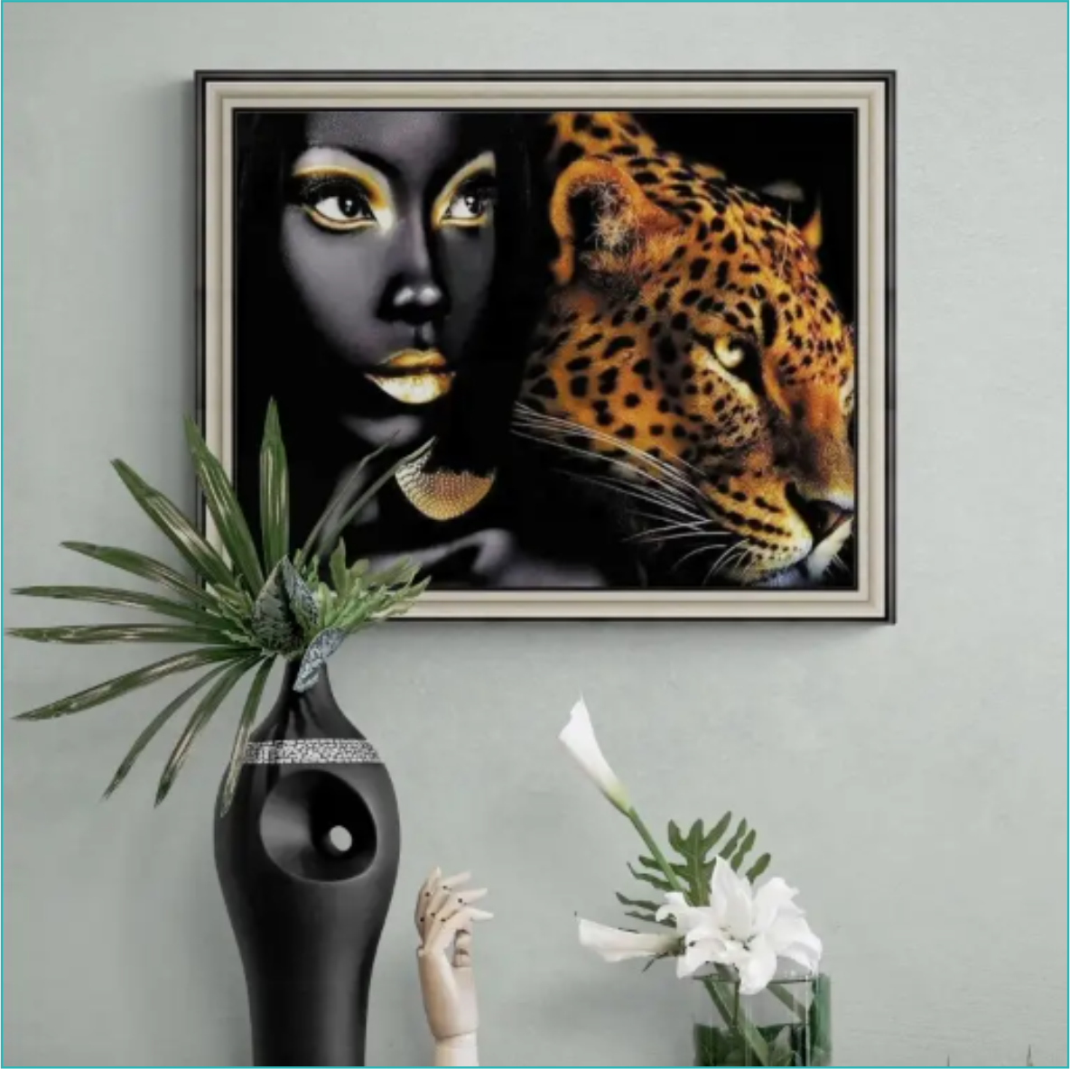 Алмазная мозаика "Африканка и леопард" (40х50 с подрамником) - фото 2 - id-p111383312