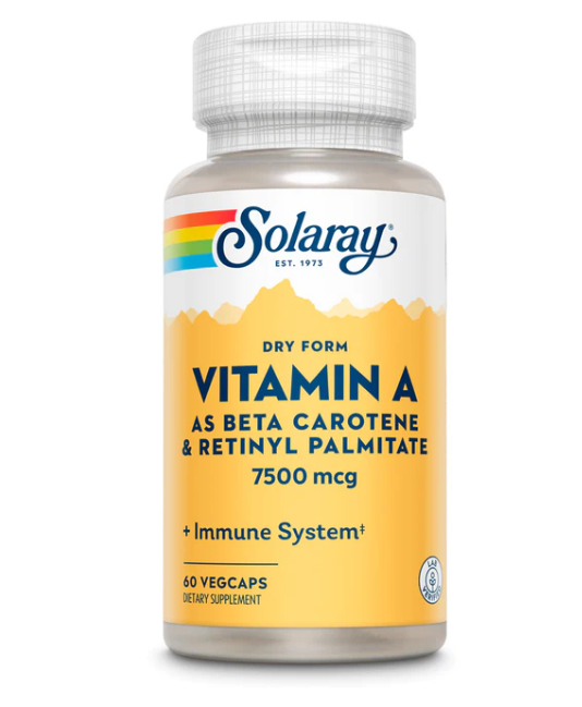 Solaray, витамин A в сухой форме, 7600 мкг, 60 растительных капсул - фото 1 - id-p75216489