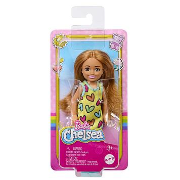 Кукла Barbie Chelsea "Челси брюнетка в платье с принтом сердечки", Mattel DWJ33/HNY57