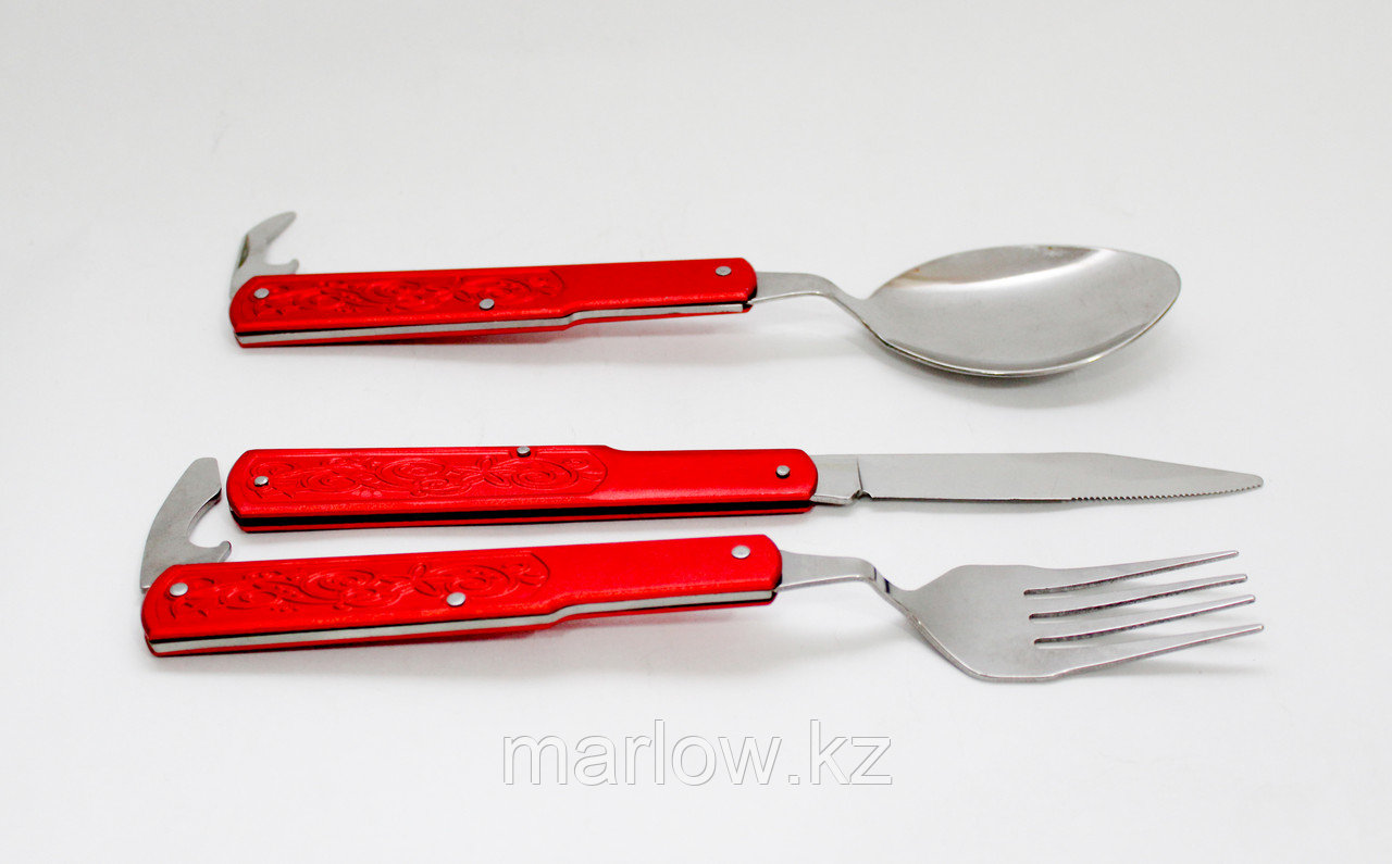 Складные приборы "Набор туриста 3" (нож, вилка,ложка), красные - фото 1 - id-p111395730