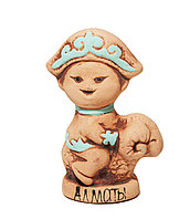 Статуэтка глиняная - Мальчик на барашке с надписью "Алматы", 7 см