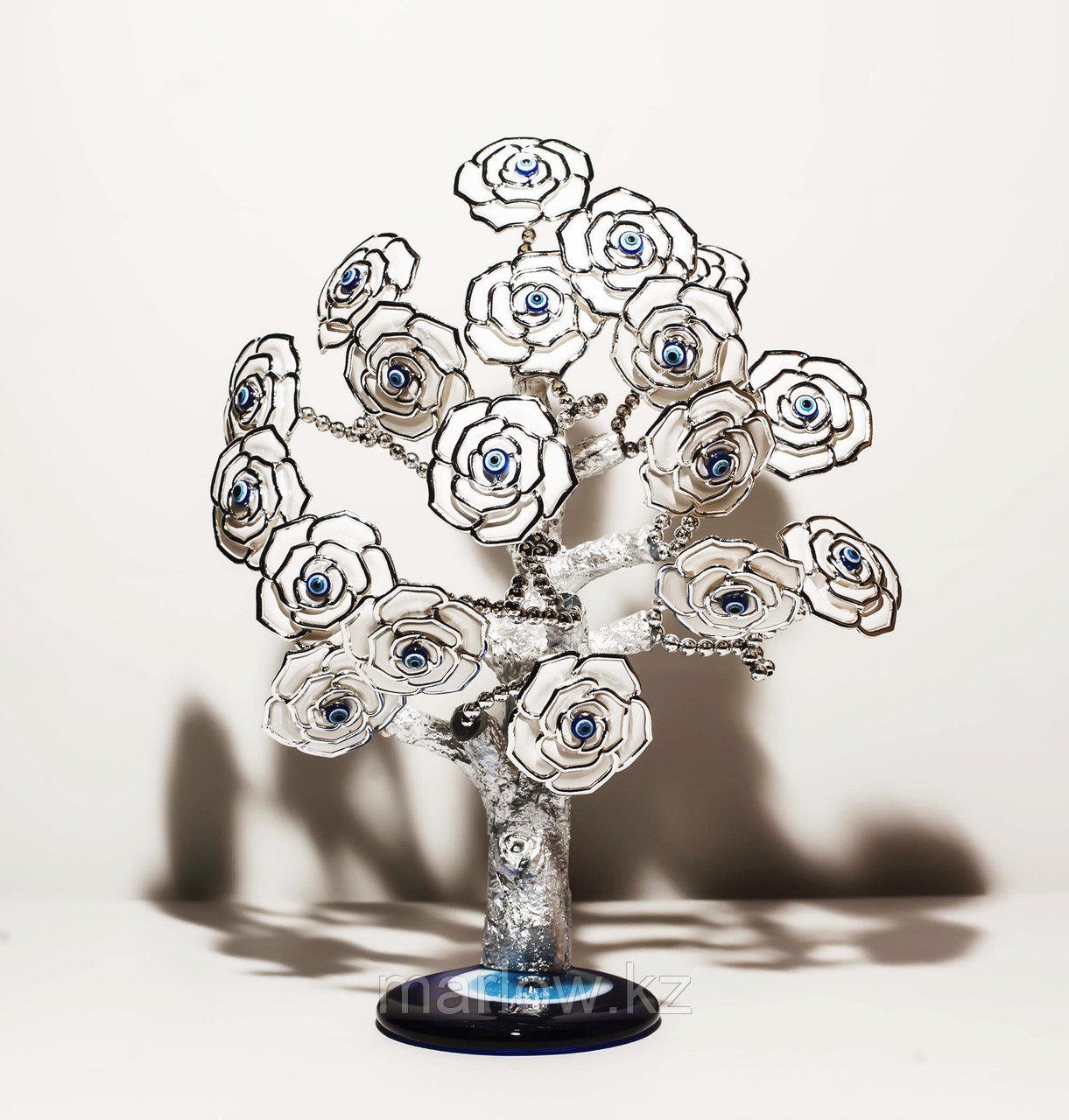 Статуэтка "Дерево от сглаза, оберег", 24*32 см, серебристый ствол, белые цветы - фото 1 - id-p111397020