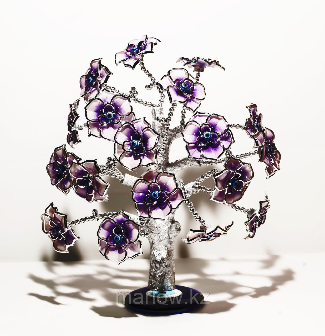 Статуэтка "Дерево от сглаза, оберег", 26*30 см, серебристый ствол, фиолетовые цветы - фото 1 - id-p111397024