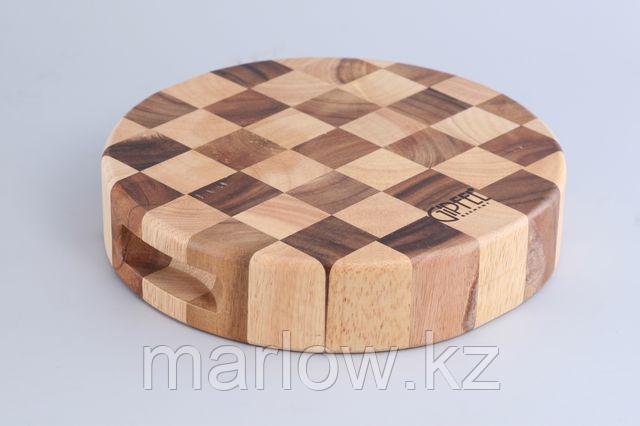 3438 GIPFEL Доска разделочная круглая двухцветная-"шахматка" 23x5 см (дерево гевеи и акации) - фото 1 - id-p111398795