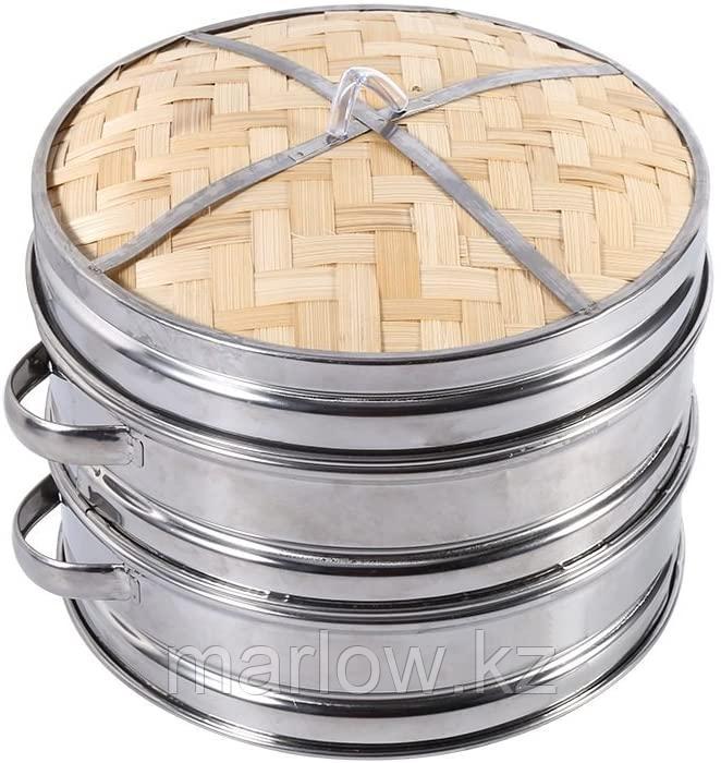 Бамбуковая пароварка Dim Sum Basket, 2 яруса в наборе с крышкой, 24см - фото 1 - id-p111400247