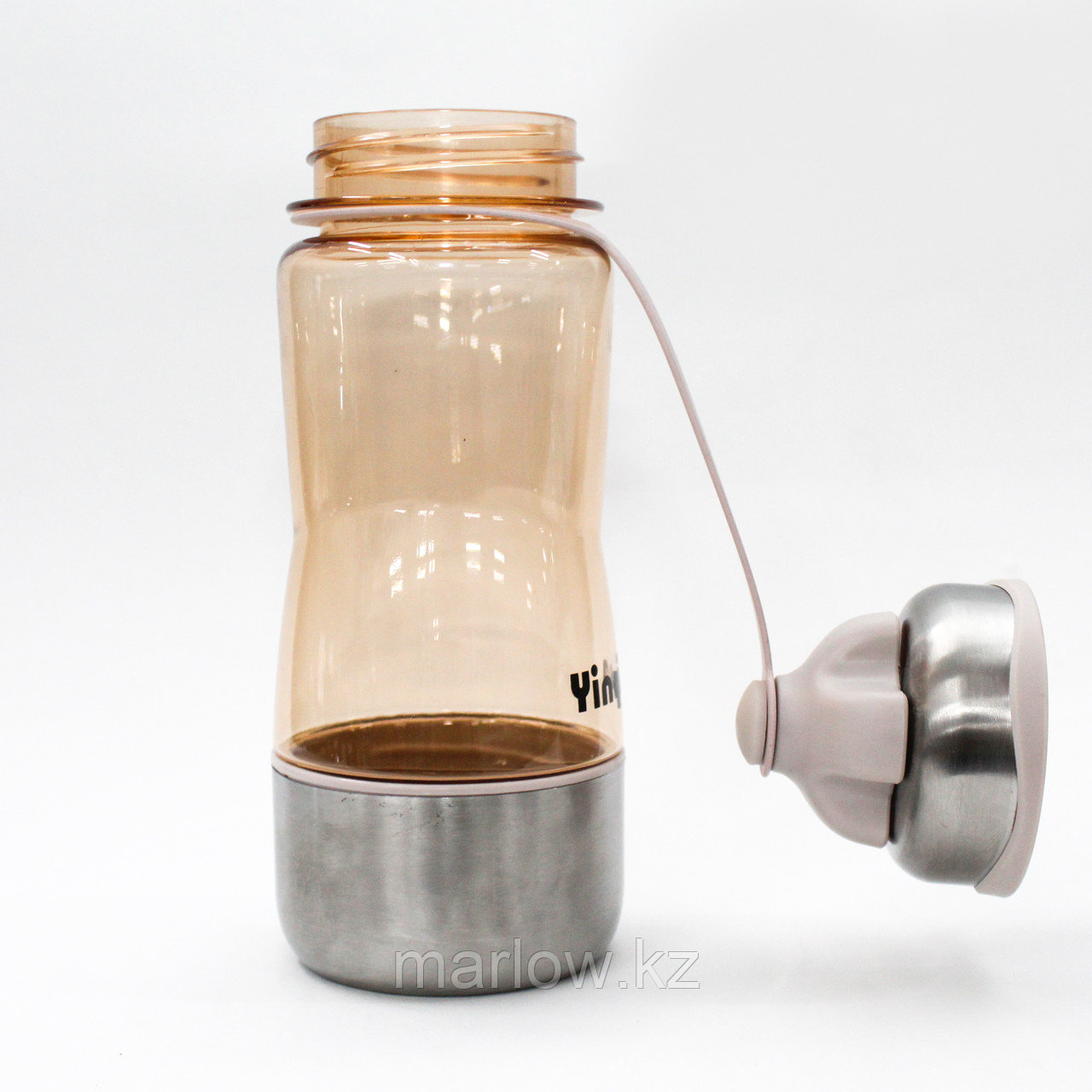 Эко бутылка для воды с поилкой, стаканом, 0,5 л, бежевая - фото 1 - id-p111402225