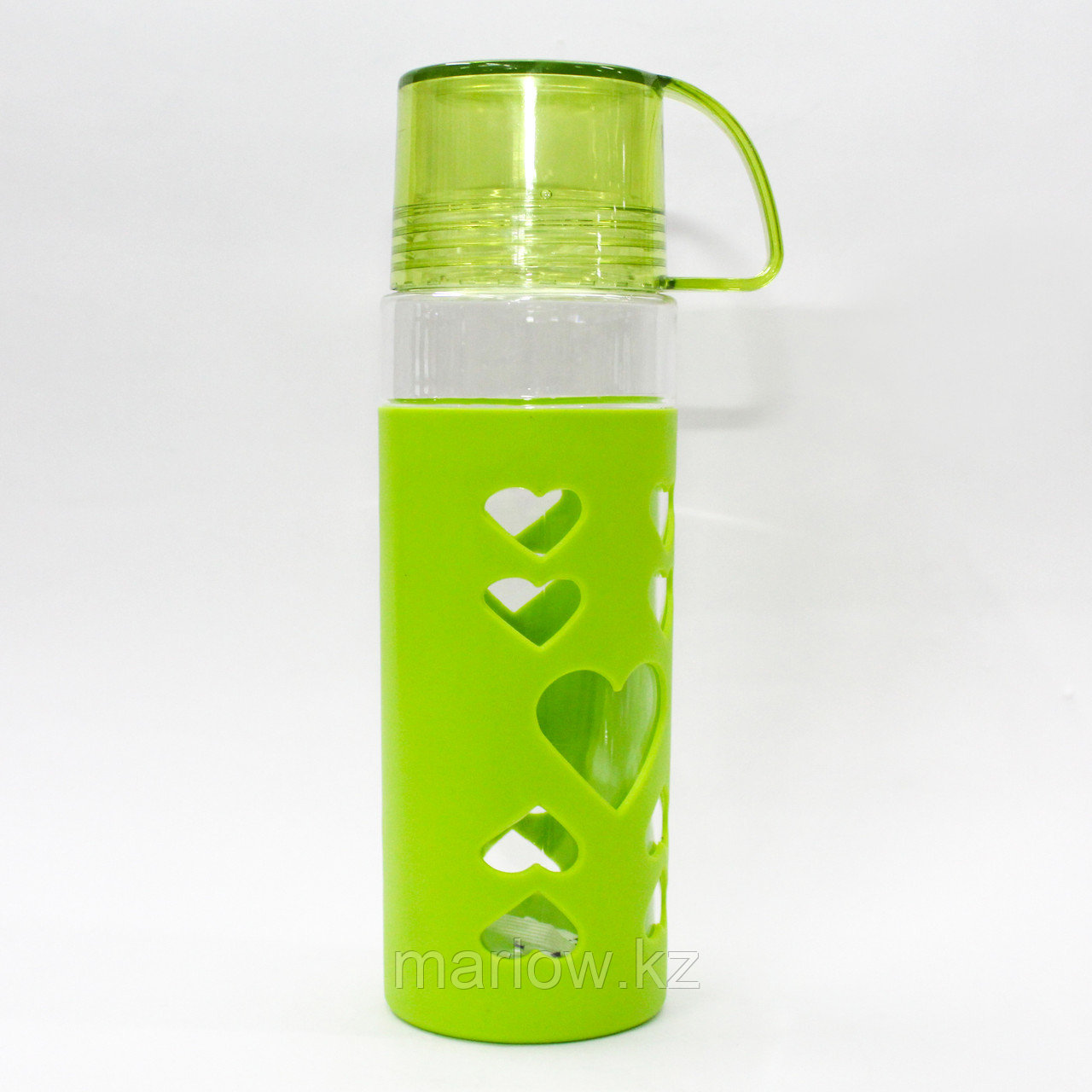 Эко бутылка для воды со стаканом, 0,5 л, зеленая - фото 1 - id-p111402228