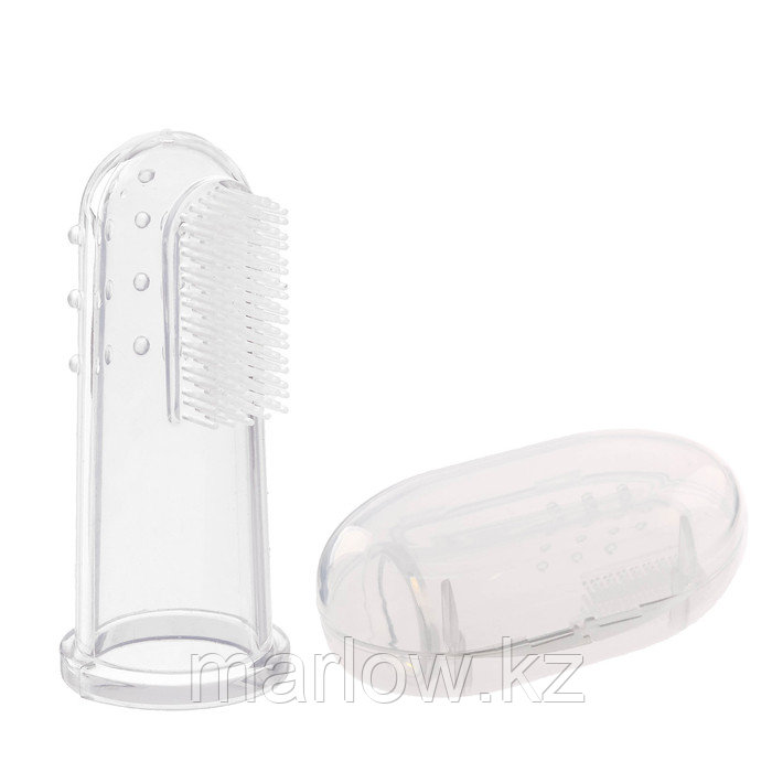 Зубная щётка детская, силиконовая, на палец, в контейнере, от 0 мес., цвет прозрачный - фото 2 - id-p111414678