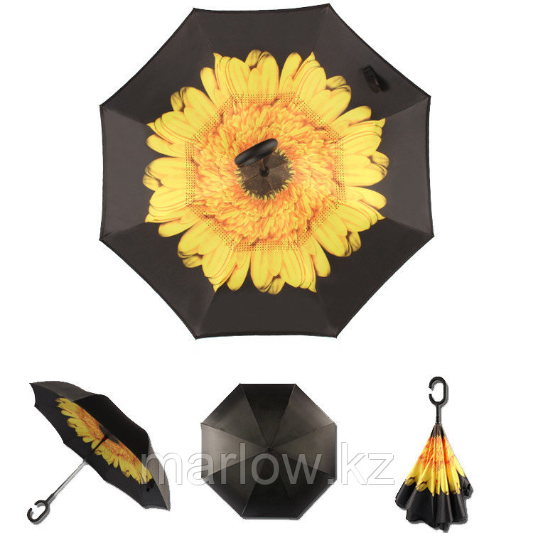 Обратный ветрозащитный зонт Up-brella цветок, желтый - фото 4 - id-p111419544
