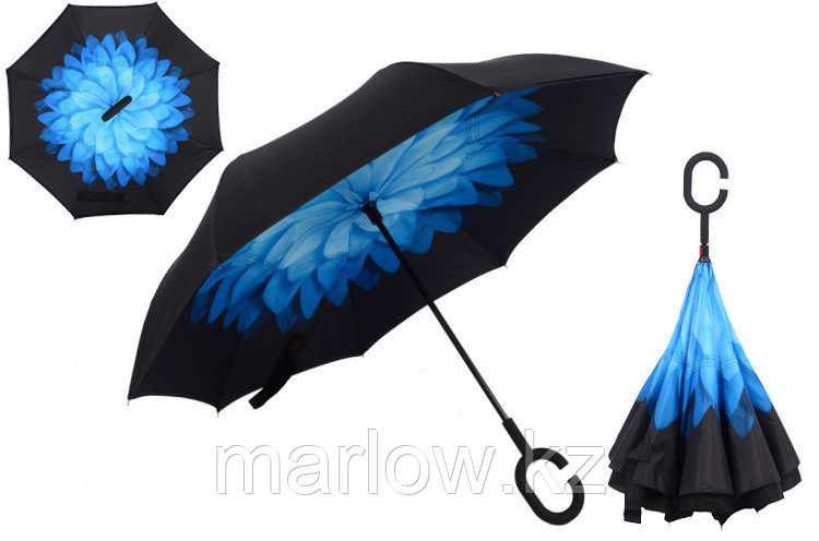 Обратный ветрозащитный зонт Up-brella цветок, синий - фото 1 - id-p111419583