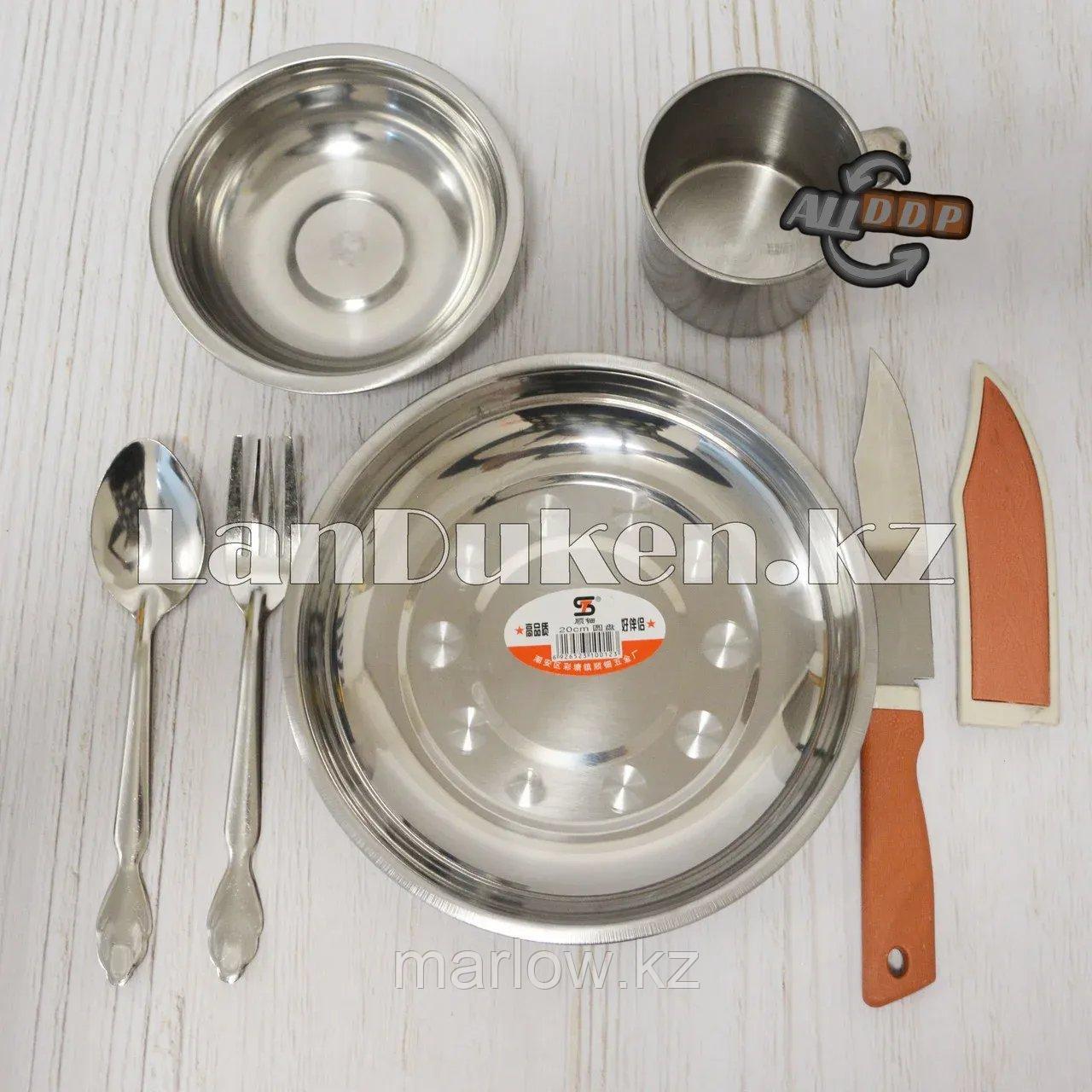Набор туристической посуды на 4 персоны с терморюкзаком и металлическойй посудой синий - фото 7 - id-p111423534