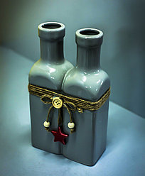Бутылка декоративная "2 в 1" (керамика, серая),11х5,5х19,5см