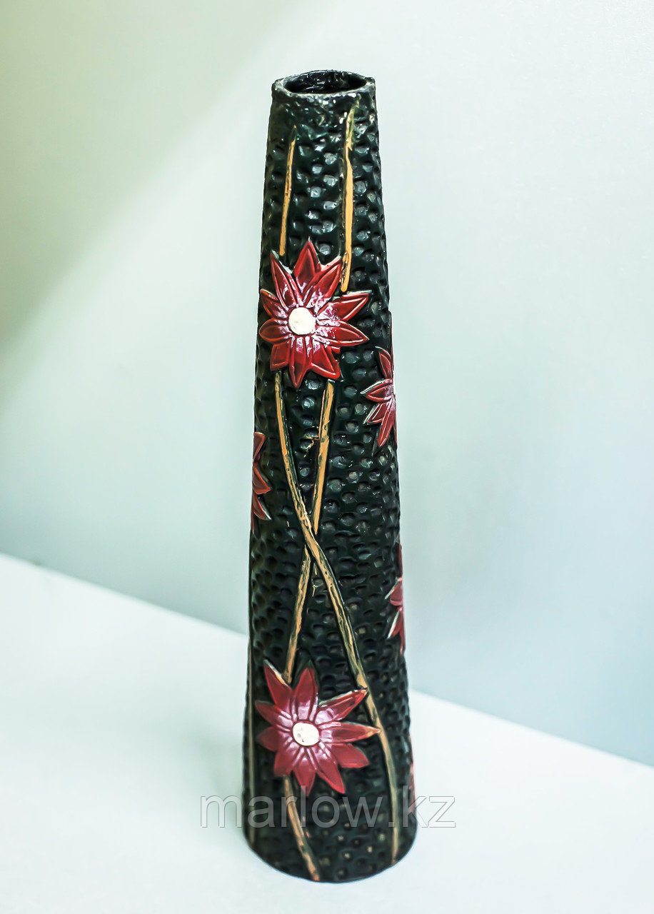 Декоративная настольная ваза "Красные цветы" (керамика,черная),33см - фото 1 - id-p111414948