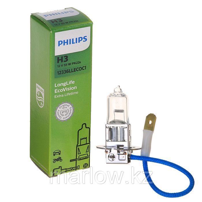 Лампа автомобильная Philips, Long Life EcoVision, H3, 12 В, 55 Вт, PK22s, увелич. срок служб 25105 ... - фото 1 - id-p111428490
