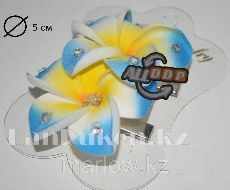 Заколка зажим со стразами "Гавайский цветок" (голубая) 2 штуки - фото 1 - id-p111425562