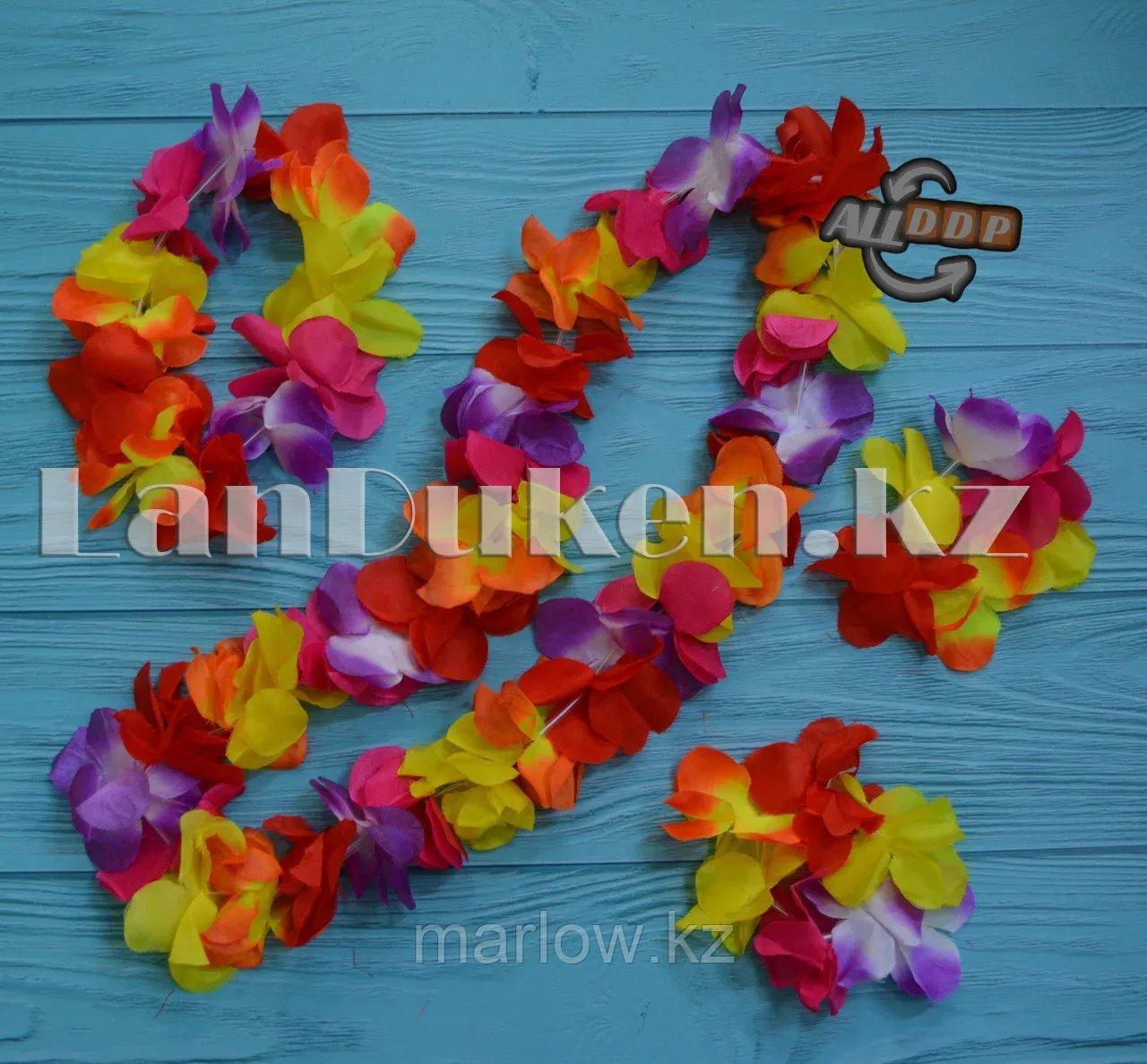 Гавайский набор разноцветный (лея, ожерелья на руки, ободок на голову) - фото 1 - id-p111425576