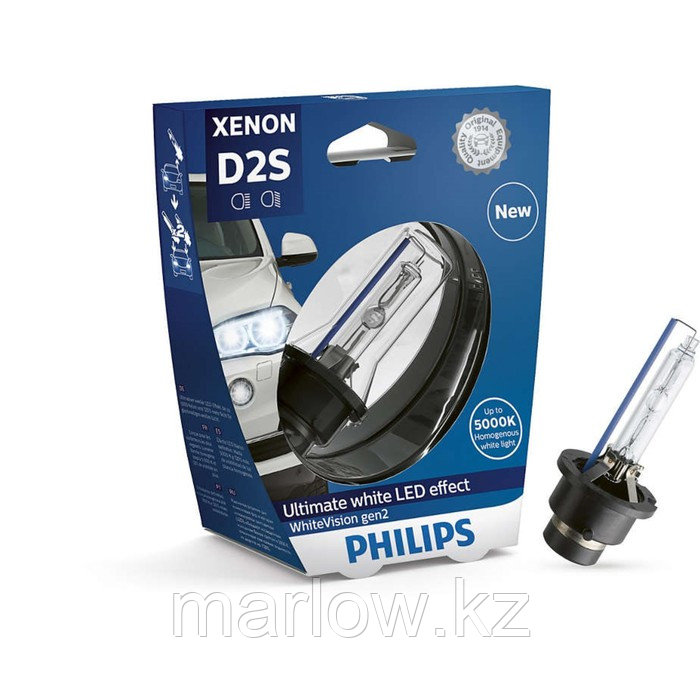 Ксеноновая лампа Philips White Vision gen2, D2S P32d-2, 12 В, 35 Вт, 85122WHV2S1 - фото 2 - id-p111428557