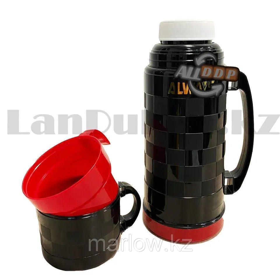 Вакуумный термос для горячих и холодных напитков с стеклянной колбой 2 стакана 1 L Always LV-10 черный - фото 3 - id-p111424626