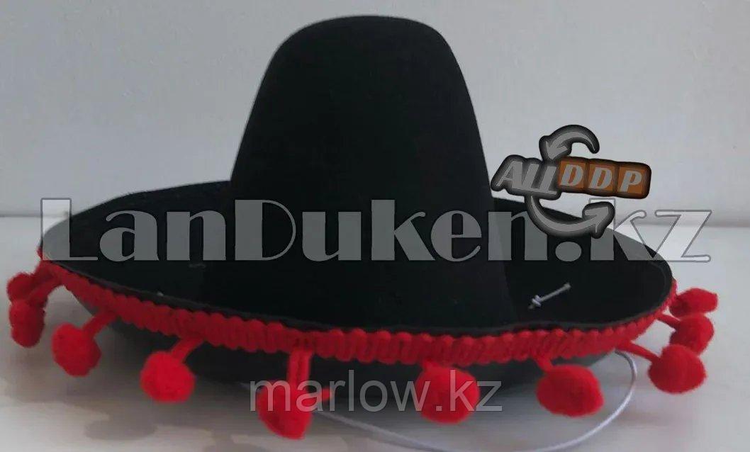 Сомбреро мексиканская шляпа мини черная с красной бахромой - фото 2 - id-p111425602