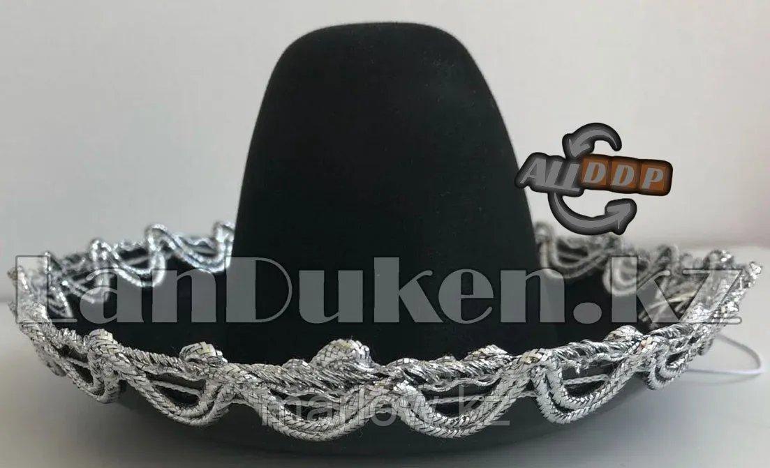 Сомбреро мексиканская шляпа мини черная с серебряной тесьмой - фото 2 - id-p111425603