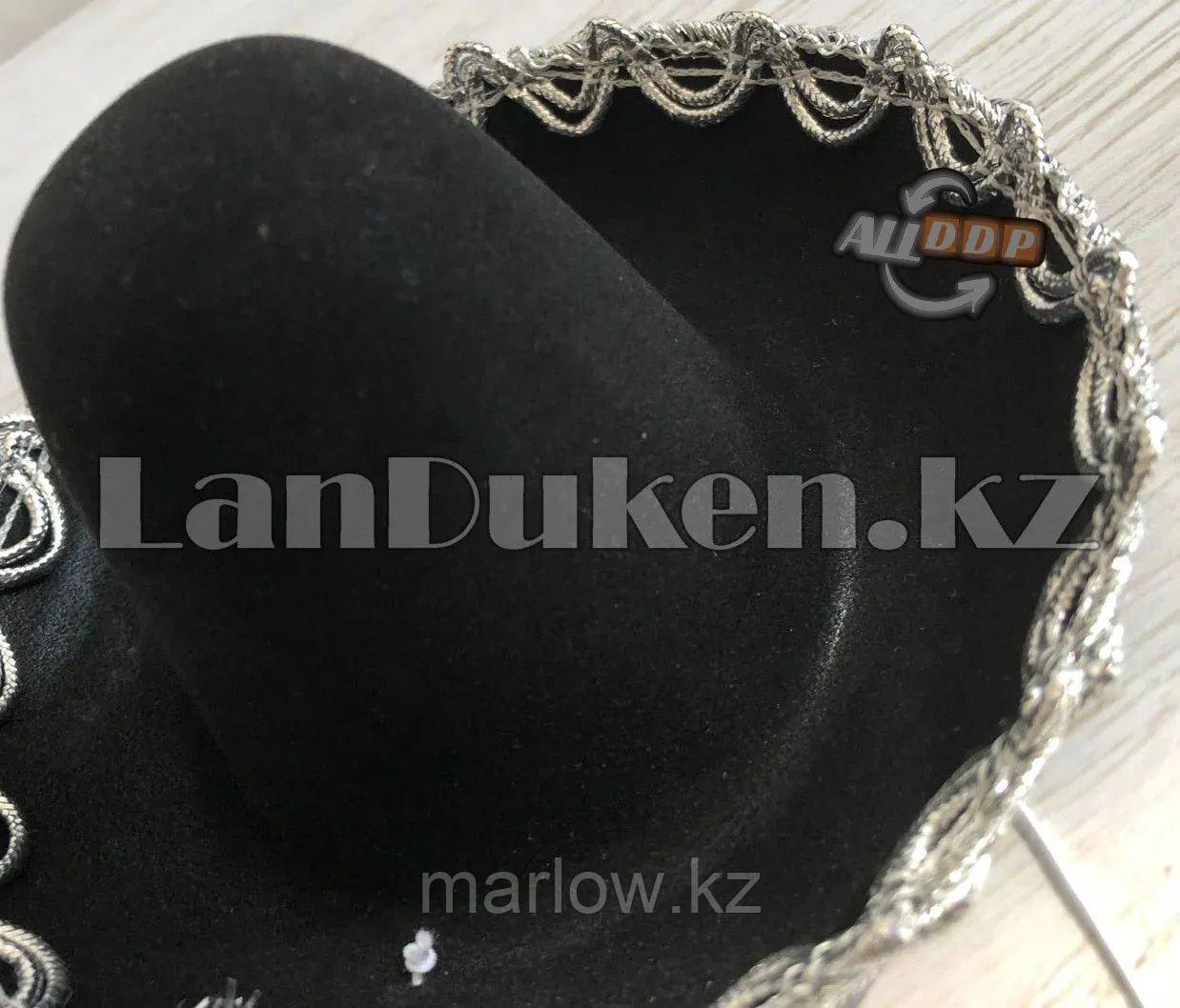 Сомбреро мексиканская шляпа мини черная с серебряной тесьмой - фото 6 - id-p111425603