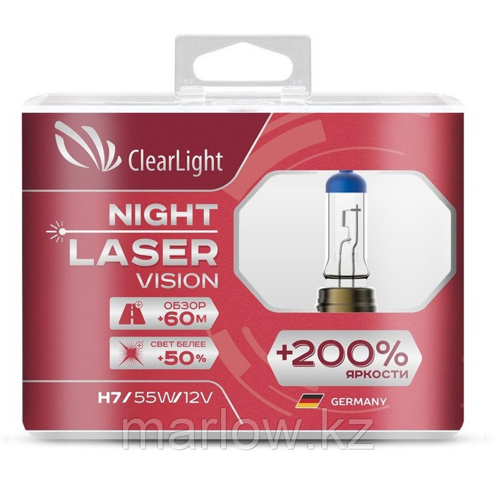 Лампа автомобильная, H4 Clearlight Night Laser Vision +200% Light, набор 2 шт - фото 1 - id-p111428614