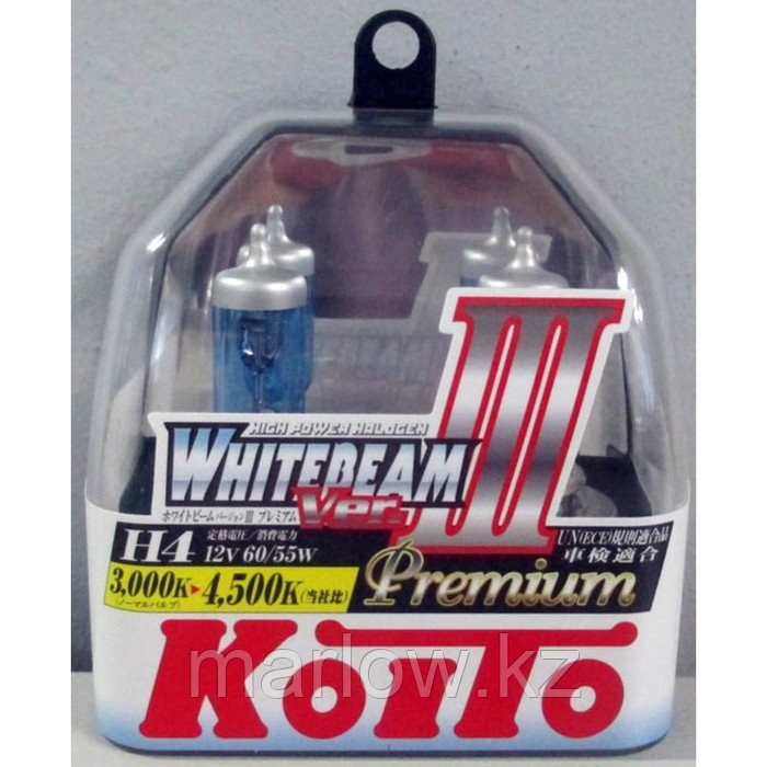 Лампа автомобильная Koito, H4, 12 В (60/55w) P43t Whitebeam III Premium 4500K, 2 шт - фото 1 - id-p111427619