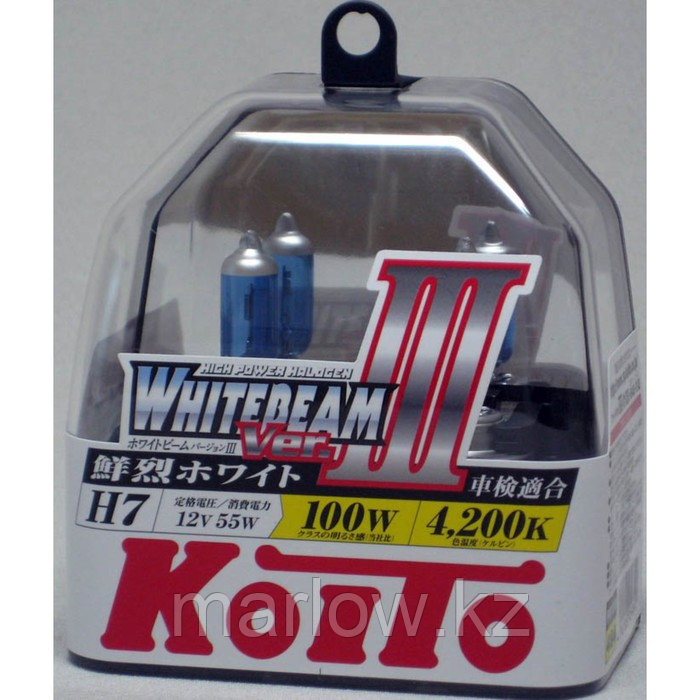 Лампа автомобильная Koito, H7 12 В (55w) (100w) PХ26d Whitebeam III 4200K, набор 2 шт - фото 1 - id-p111427620