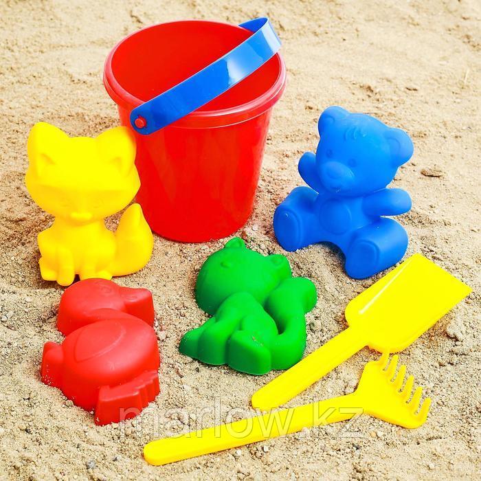 Набор для игры в песке №1: ведёрко, 4 формочки для песка, грабельки, лопатка, МИКС - фото 1 - id-p111430603